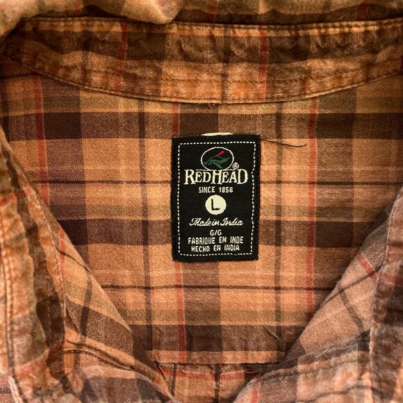 RedHead Orange Brown Plaid Button Up Lightweight Shirt L Grunge Pocket Skater - Picture 4 of 7
